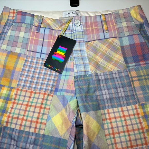 TEDDY FRESH WOMEN Plaid‎ patchwork colorful PANTS Sz 32 brand new with tags NWT